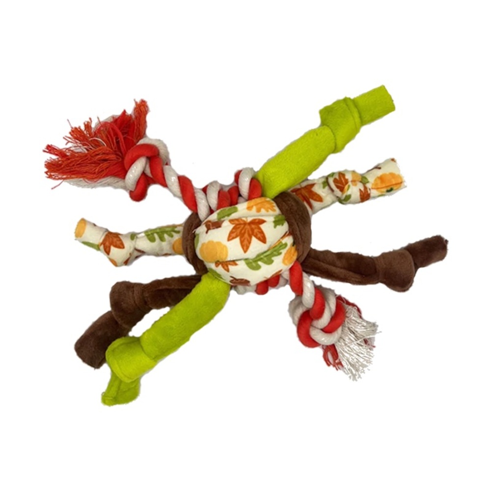 Pupbox Twisted Twine Tug Dog Toy in Maple Leaf Red Fall Brown Green